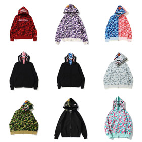 BAPE Colorblock Fluoreszenzhai Serie mit Kapuze Pullover Sweatshirt Jacke-4244  