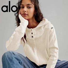 ALO Original Label Waffelstoff Kapuze Cardigan Sweatshirt für Frauen europäischen und amerikanischen