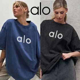 ALO Yoga Kleidung Frauen europäische und amerikanische lose Casual Kurzarm T-Shirt Rundhals gewasche