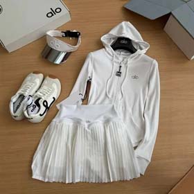 ALO Einfache Outdoor-Schnelltrockner Sport Casual Kapuzenjacke für Frauen Slim Fit plizierten Rock A